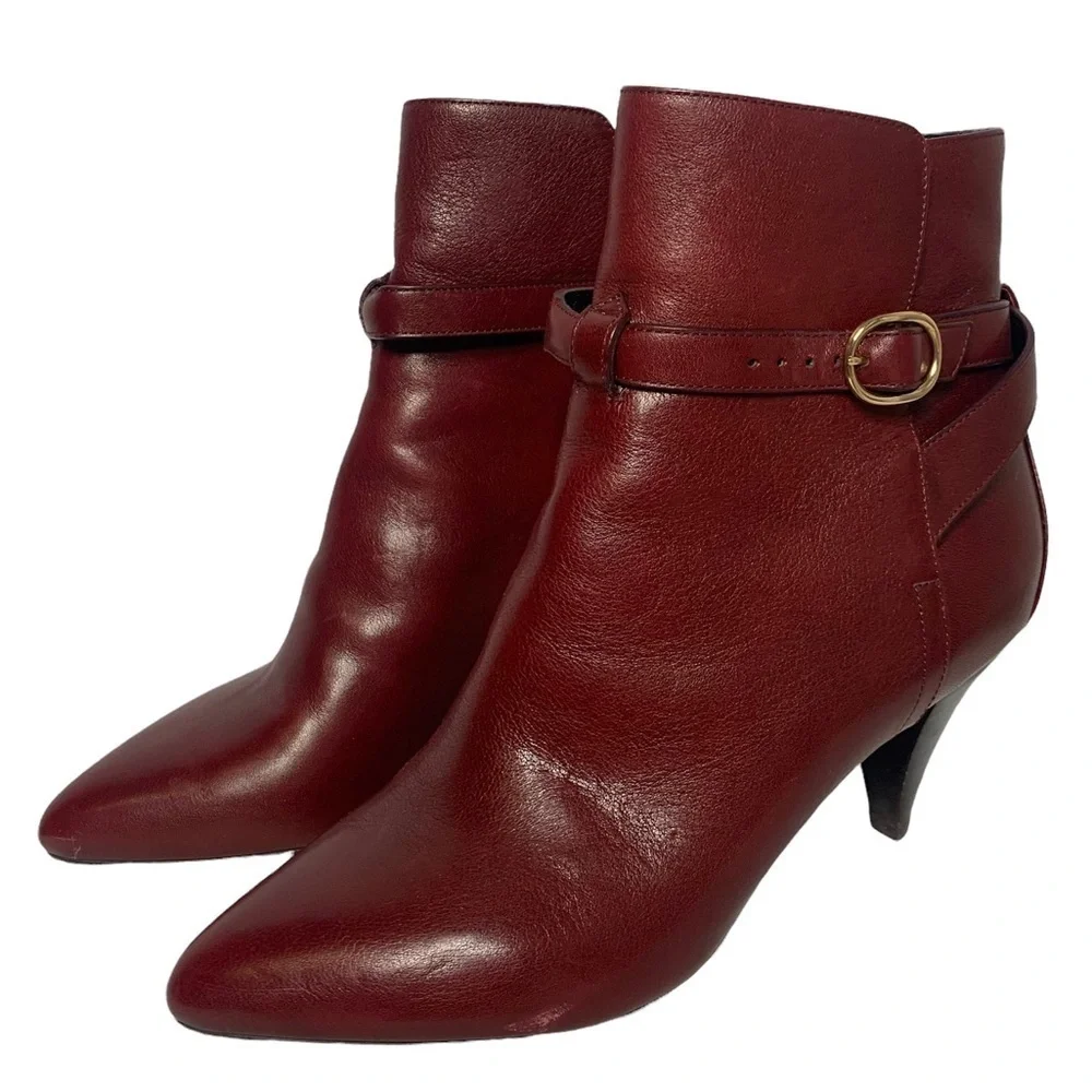 Celine Jodhpur Burgundy Leather Triangle Heel Ankle Booties